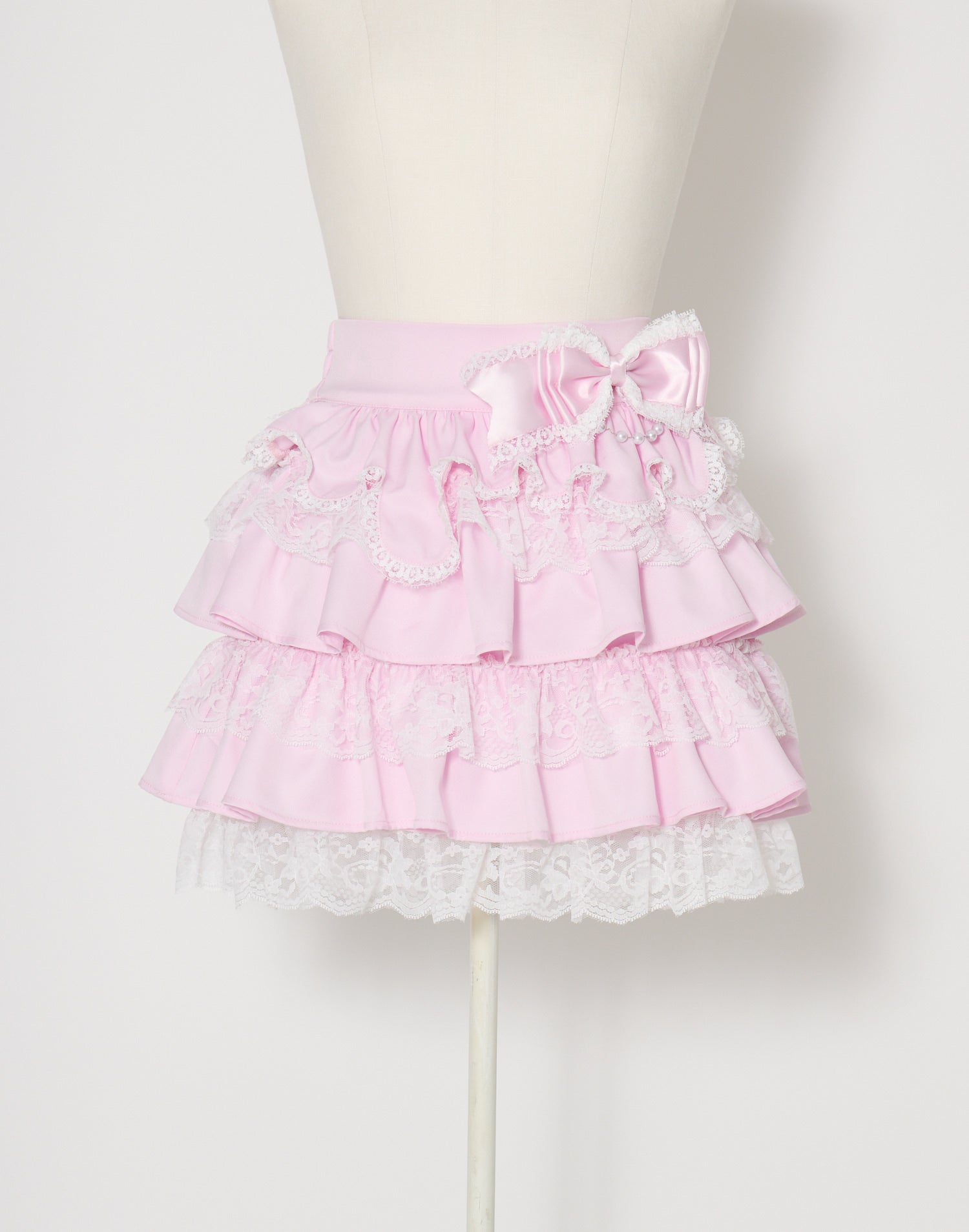 AVENCHUMU プリーツスカート ミニスカート ピンク Melting lace tiered skirt – AVENCHUMU （アバンチュウム）