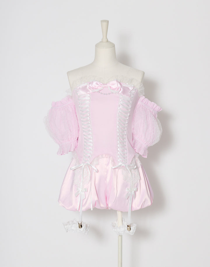 Race up off shoulder tulle puff tops – AVENCHUMU （アバンチュウム）