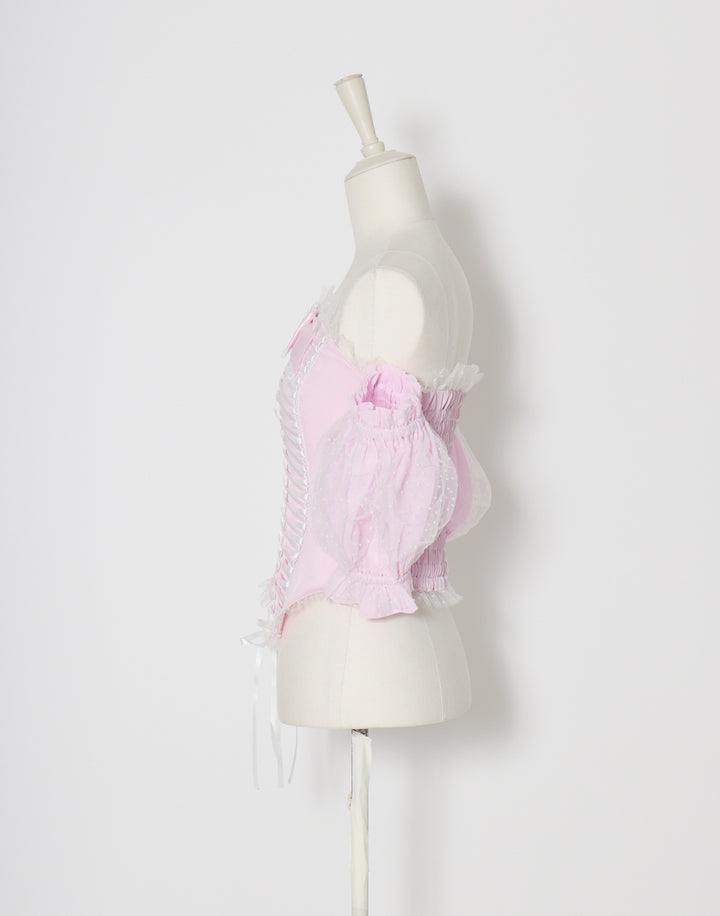 Race up off shoulder tulle puff tops – AVENCHUMU （アバンチュウム）