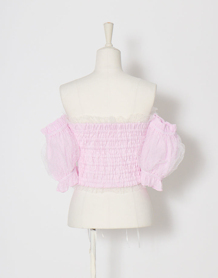 Race up off shoulder tulle puff tops – AVENCHUMU （アバンチュウム）