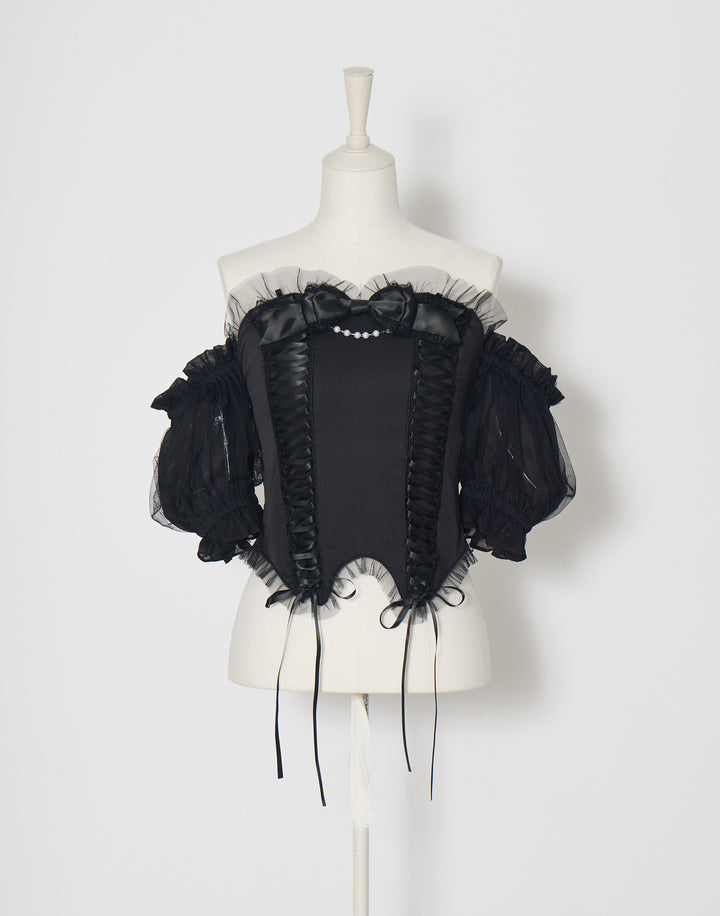 Race up off shoulder tulle puff tops – AVENCHUMU （アバンチュウム）