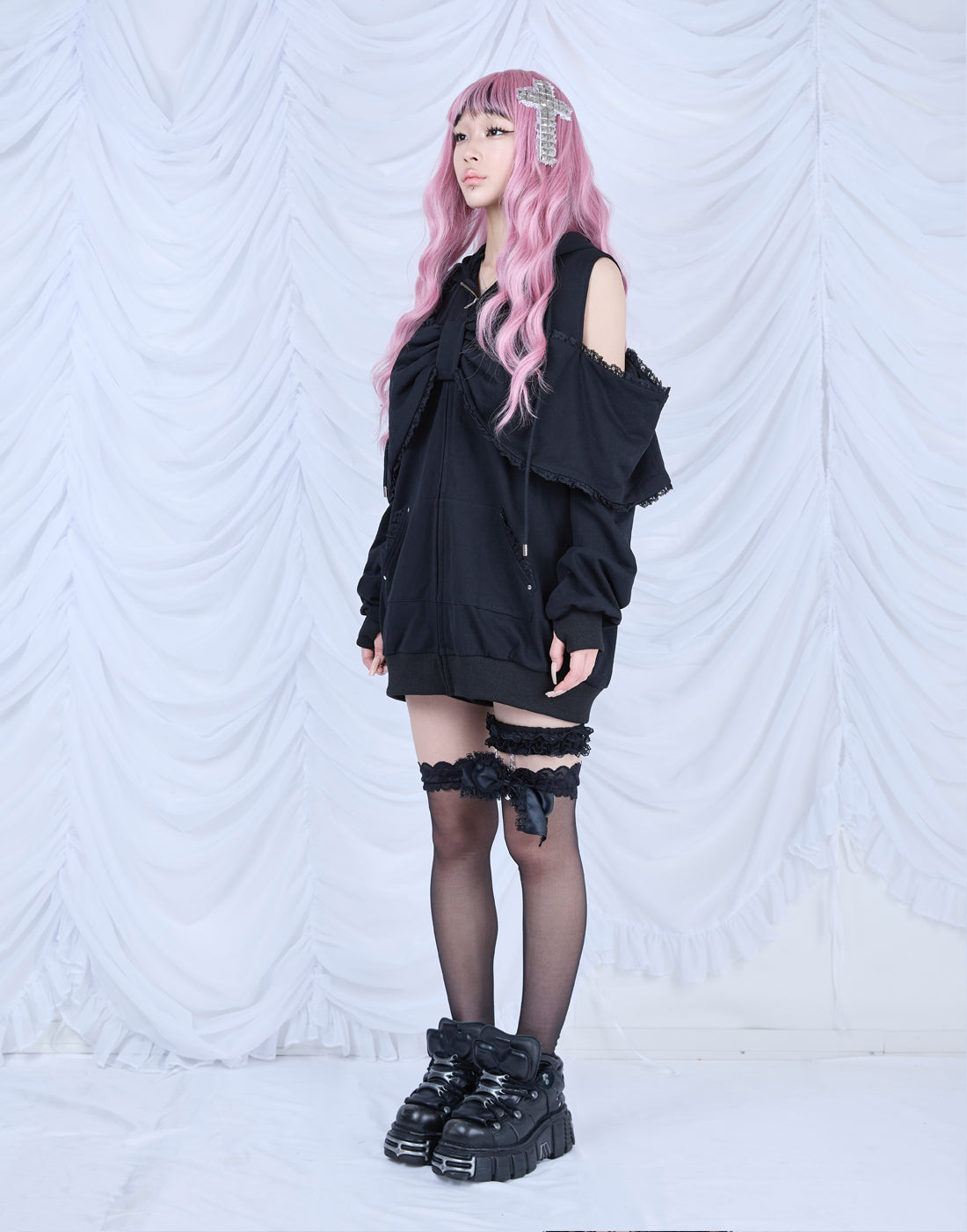 Ribbon shoulder zip hoodie oversize – AVENCHUMU