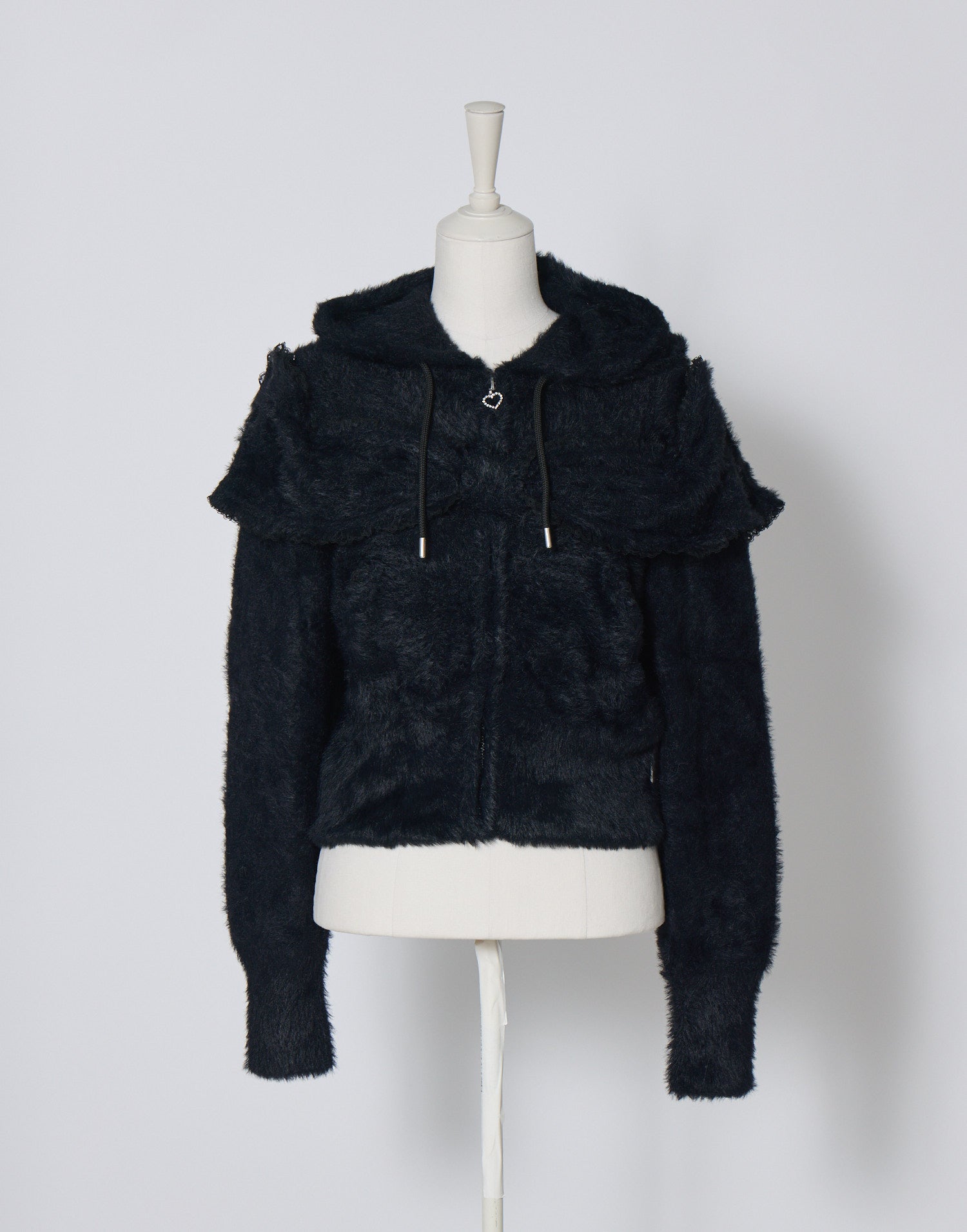 Ribbon shoulder zip shaggy knit hoodie – AVENCHUMU （アバンチュウム）