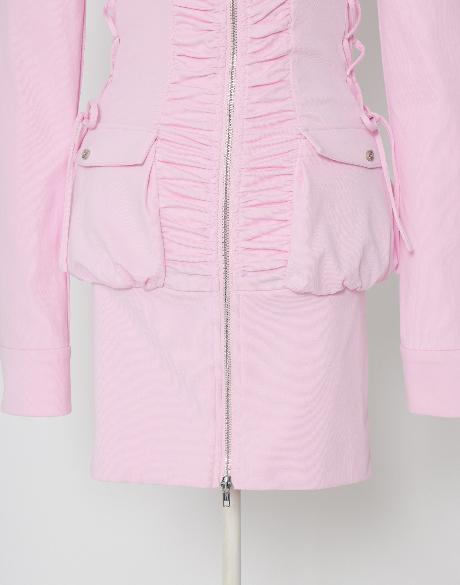 Zip-up shirt collar shirring one-piece – AVENCHUMU （アバンチュウム）