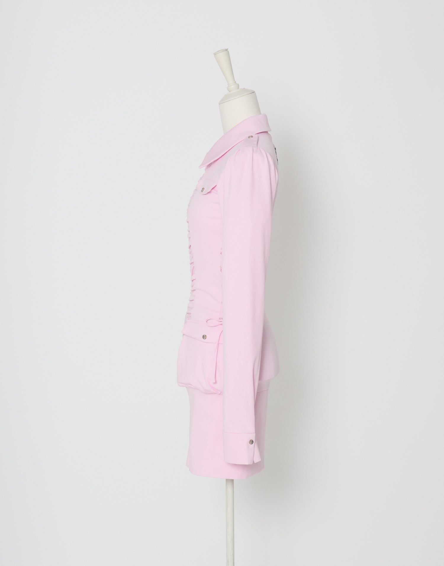 Zip-up shirt collar shirring one-piece – AVENCHUMU （アバンチュウム）