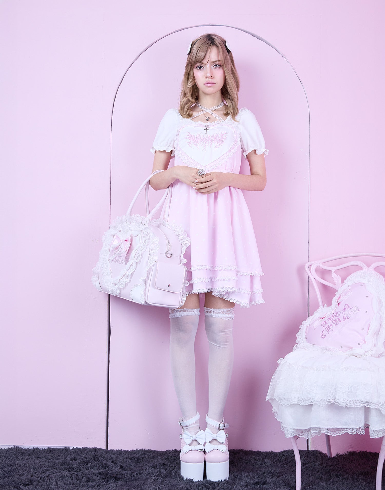 avenchumu ハート ワンピース ピンク XS Heart tiered babydoll one piece – AVENCHUMU （アバンチュウム）