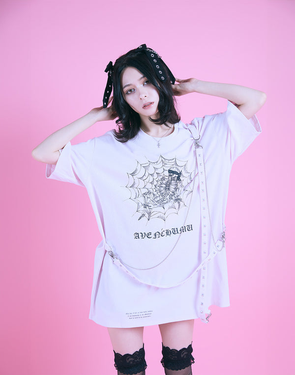 Skull illustration print studded cross t-shirt