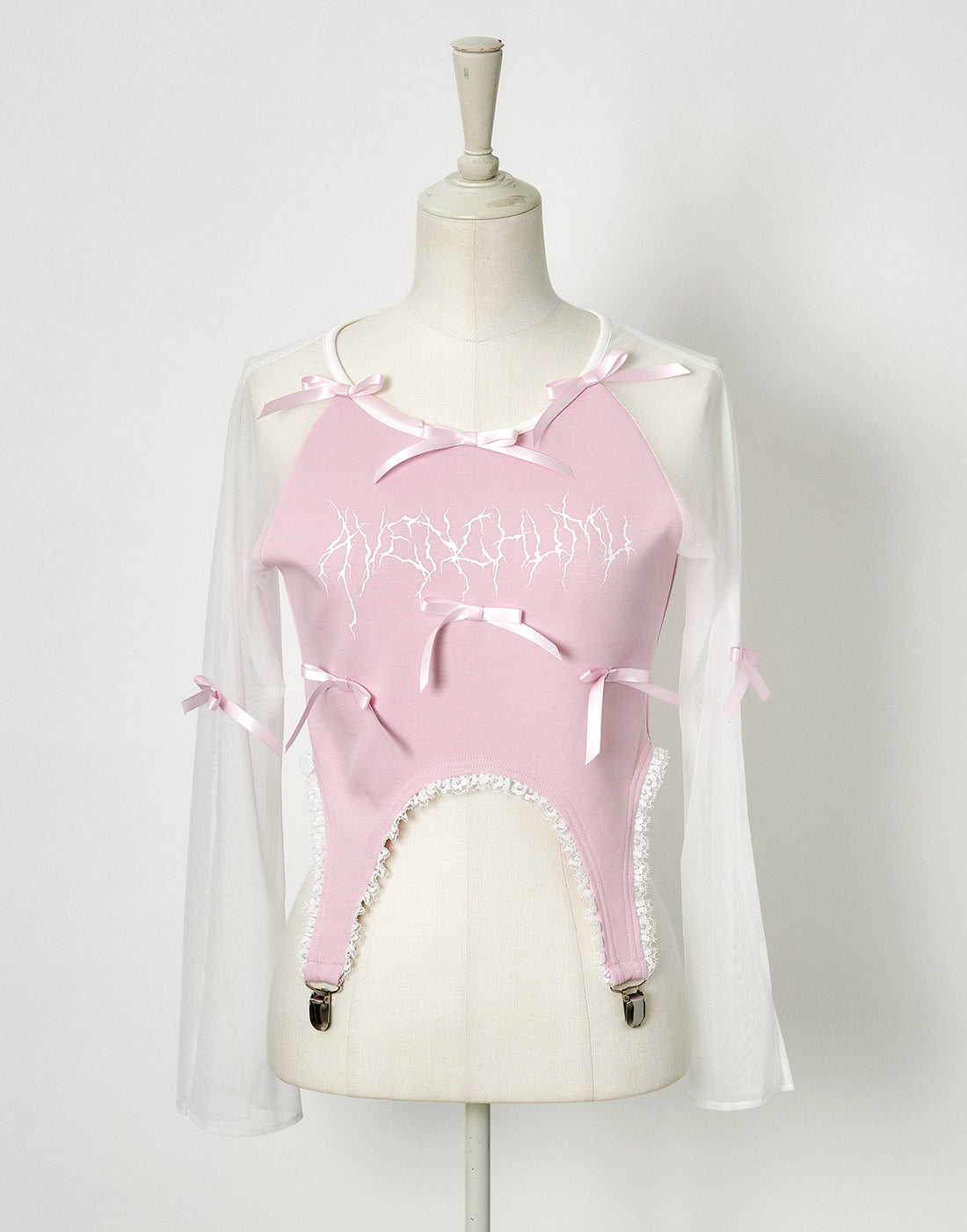 トップス avenchumu Sheersleeve garter ribbon tops Sheer sleeve garter ribbon tops – AVENCHUMU （アバンチュウム）
