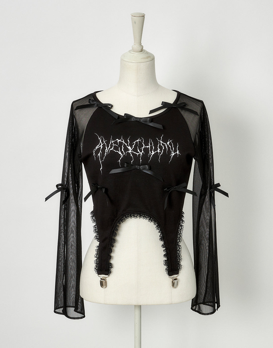 トップス avenchumu Sheersleeve garter ribbon tops Sheer sleeve garter ribbon tops