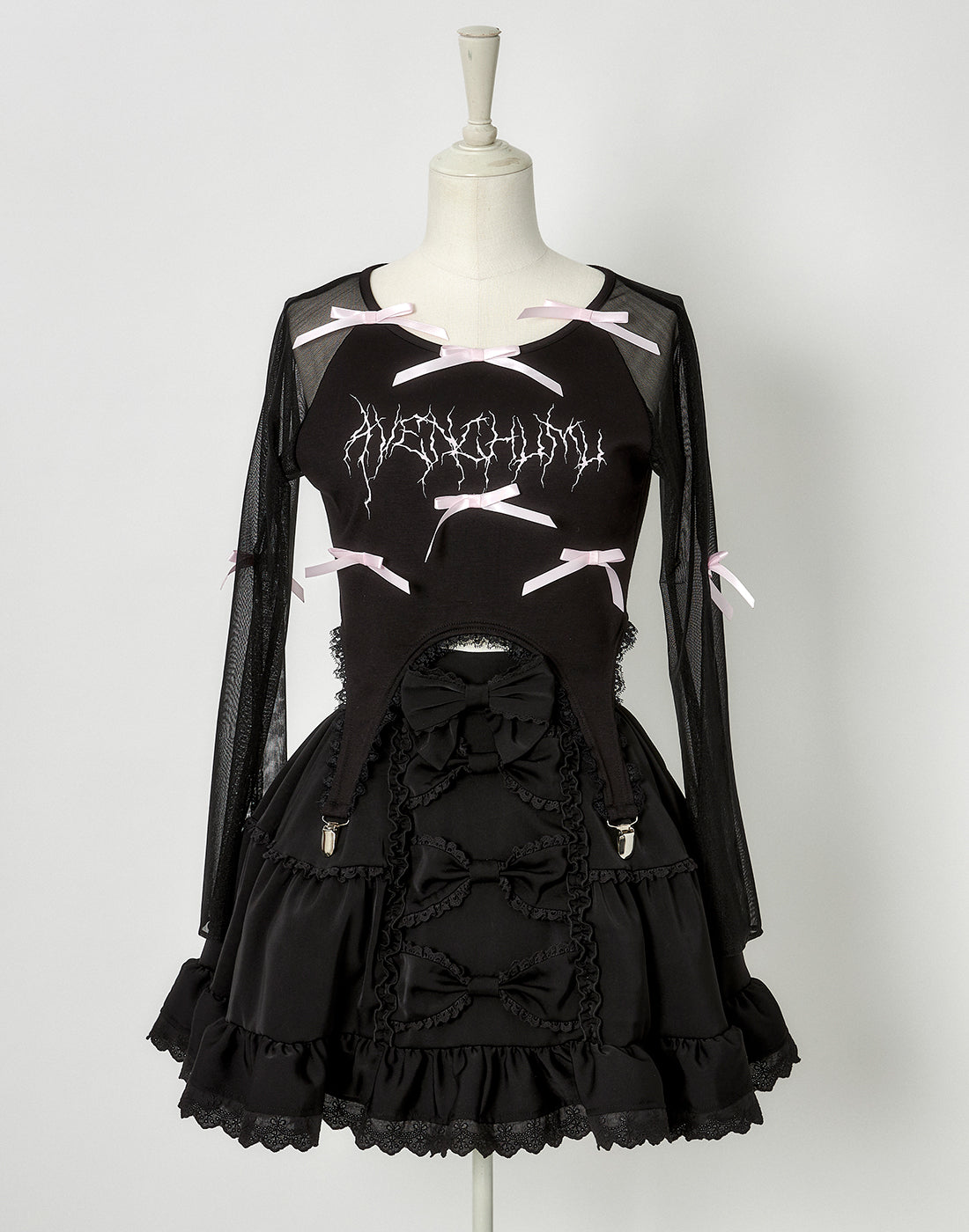 トップス avenchumu Sheersleeve garter ribbon tops Sheer sleeve garter ribbon tops