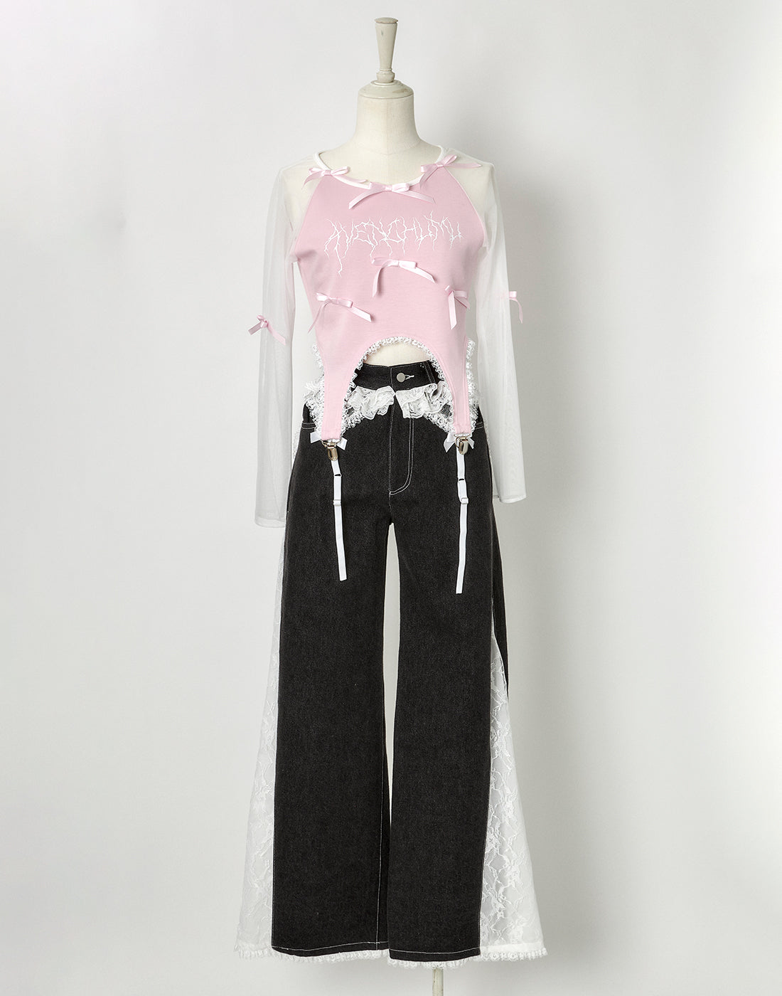 トップス avenchumu Sheersleeve garter ribbon tops Sheer sleeve garter ribbon tops