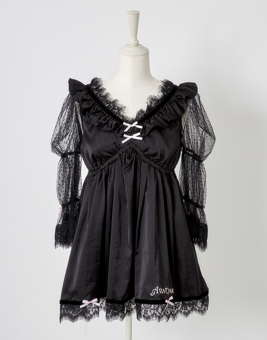 Dot tulle & ribbon satin babydoll – AVENCHUMU （アバンチュウム）