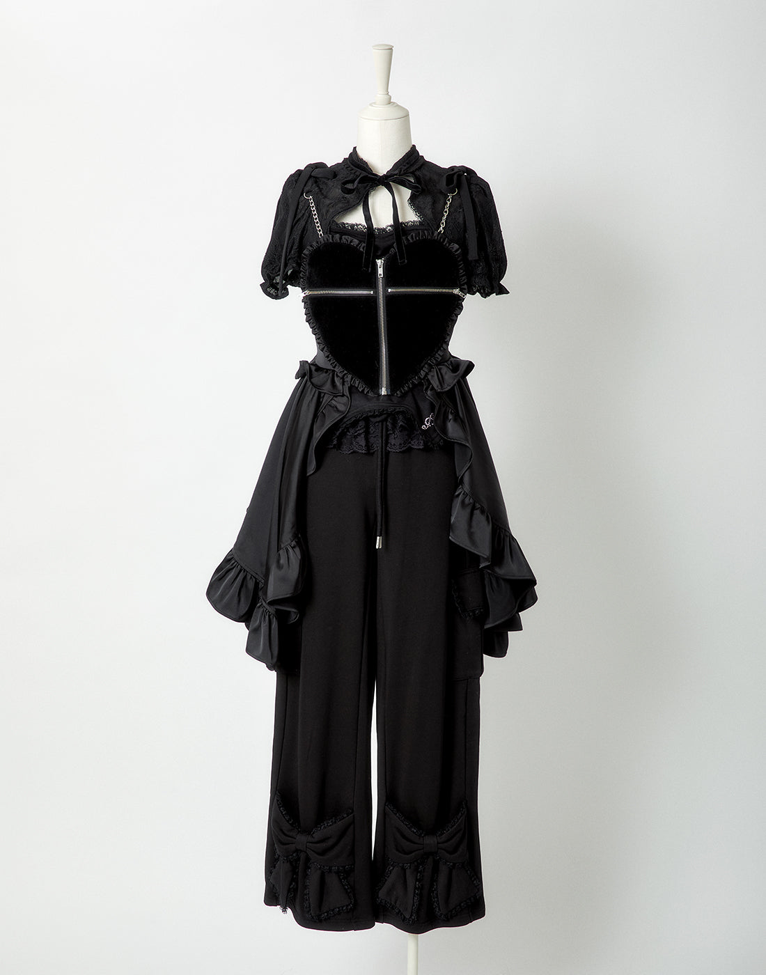 AVENCHUMU Zip heart & chain ruffle gilet