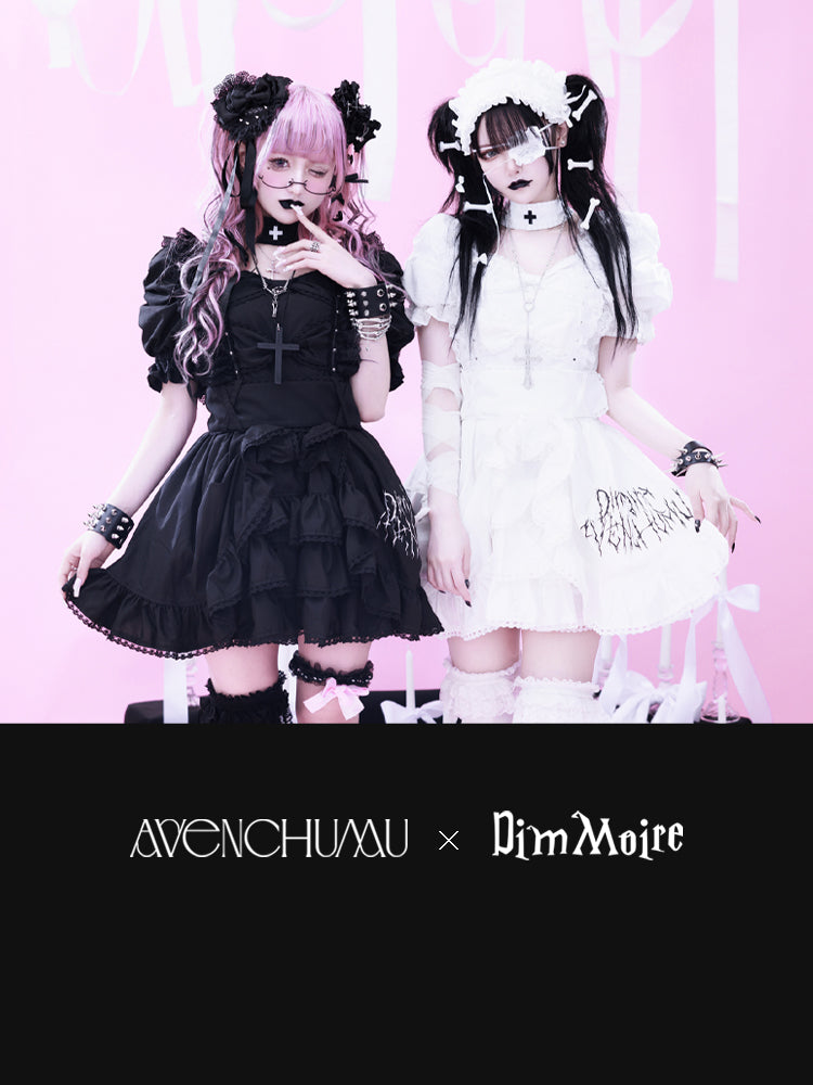 AVENCHUMU DimMoire garter 良い belt スカート 黒白