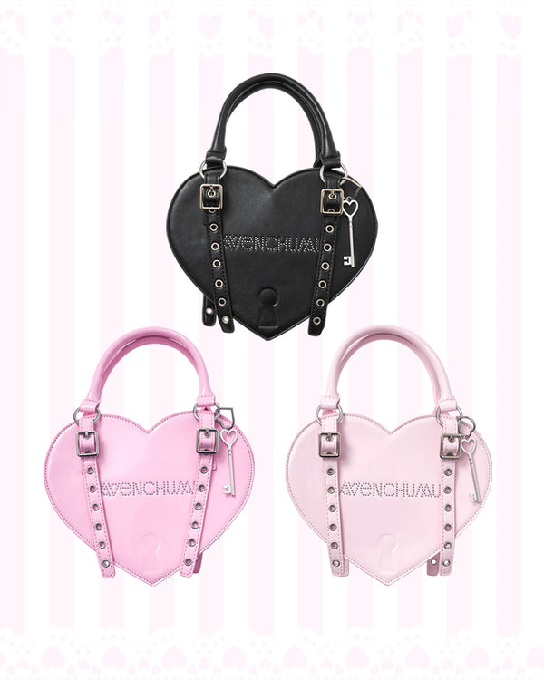 Lock the heart key ring chain bag