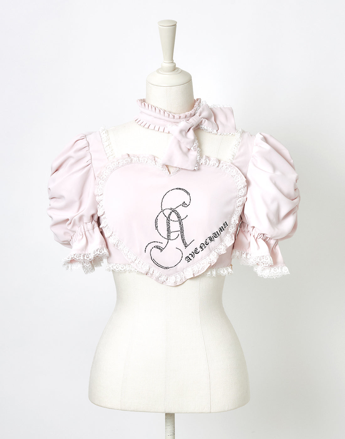 Front heart rhinestone logo blouse ピンク Front heart rhinestone