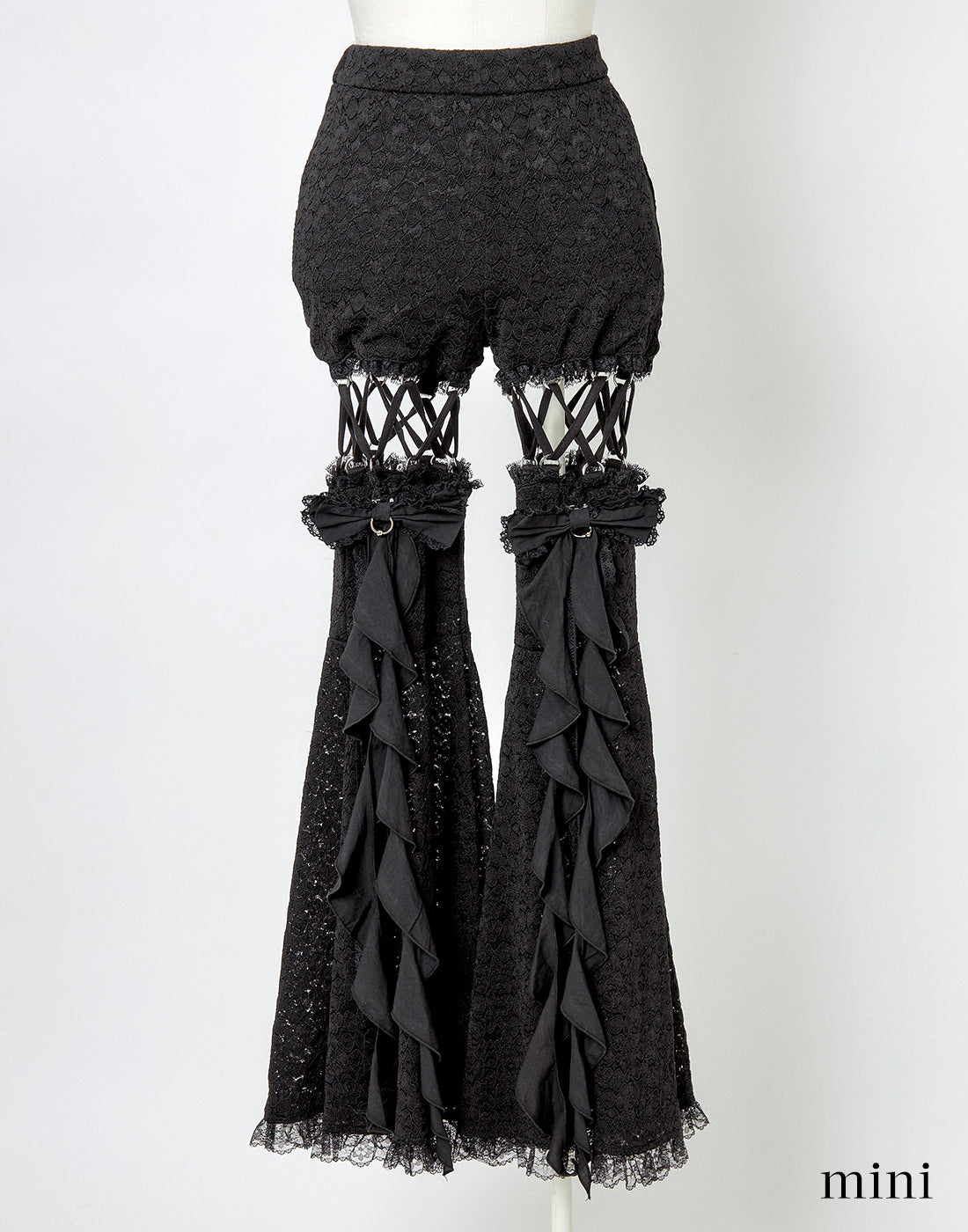 ★アバンチュウム ガーターベルト ラインストーン ロゴ ベロア フレア パンツ Open lace up lace flare pants – AVENCHUMU （アバンチュウム）