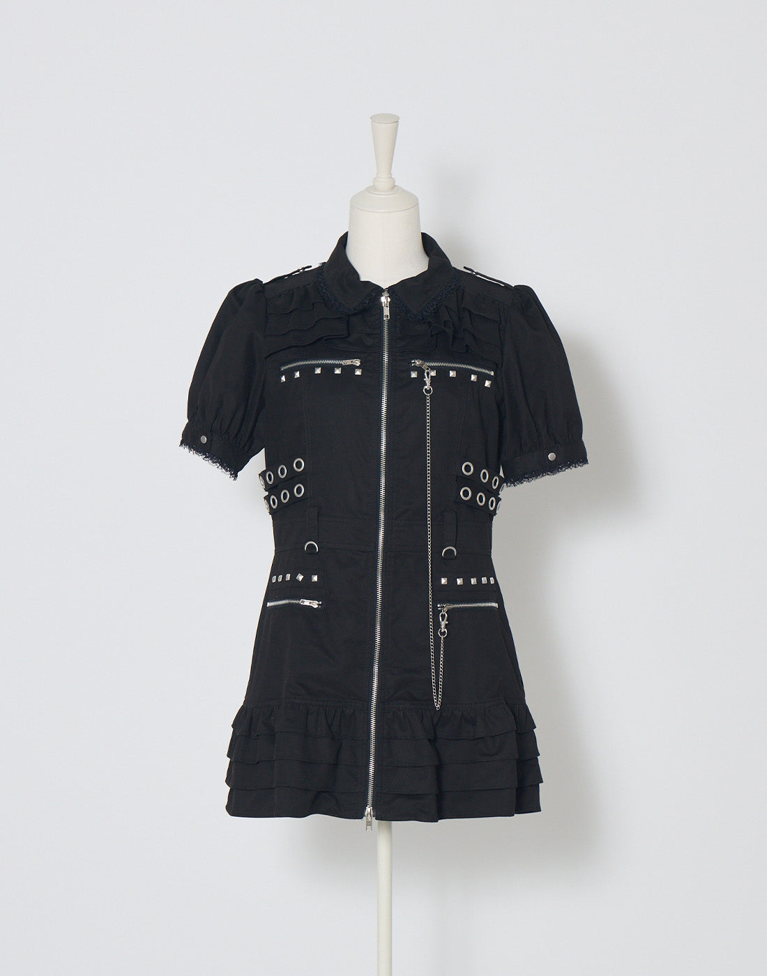 Front zip studded belt mini one piece – AVENCHUMU （アバンチュウム）
