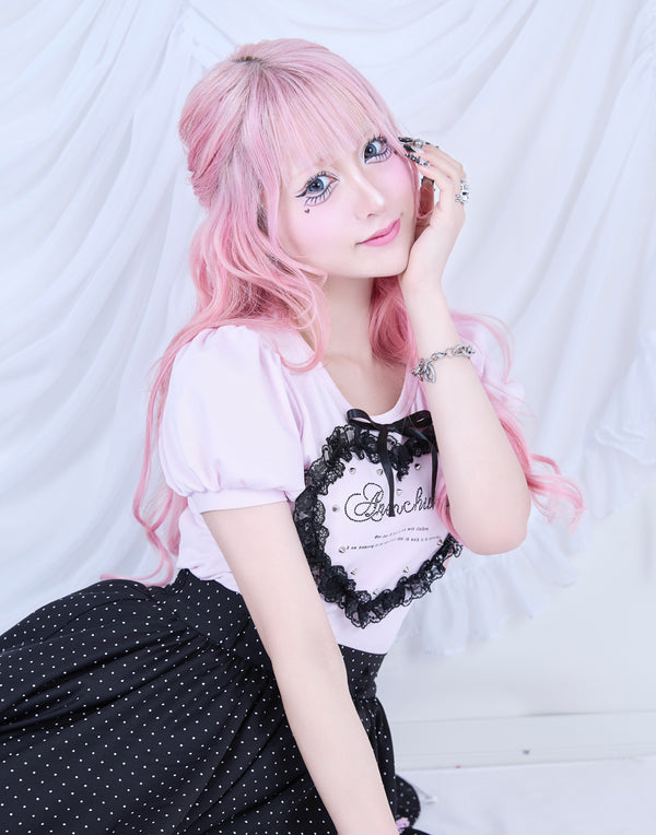【5月12日(月)17:00販売開始】 Heart studs & message puff t-shirt