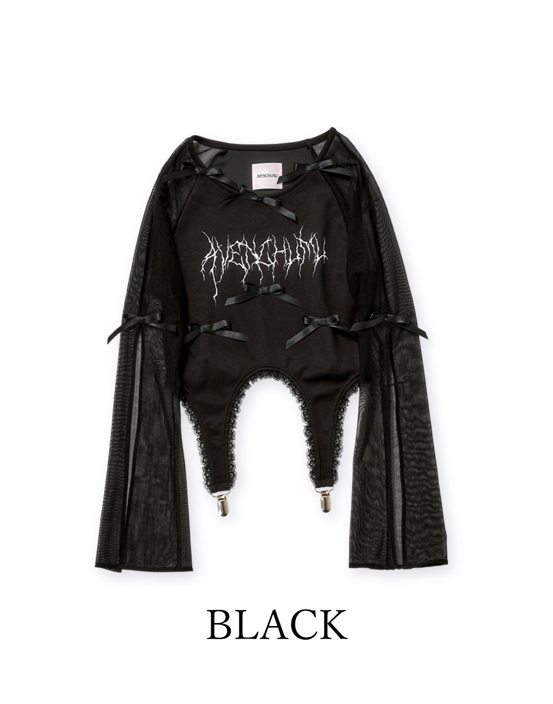 Sheer sleeve garter ribbon tops – AVENCHUMU （アバンチュウム）