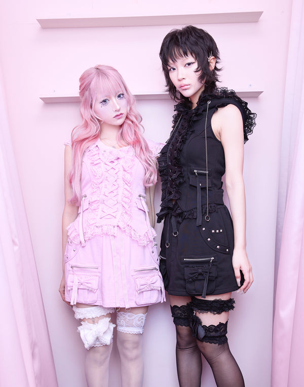 【5月12日(月)17:00販売開始】 Ribbon pocket studded sweat skirt