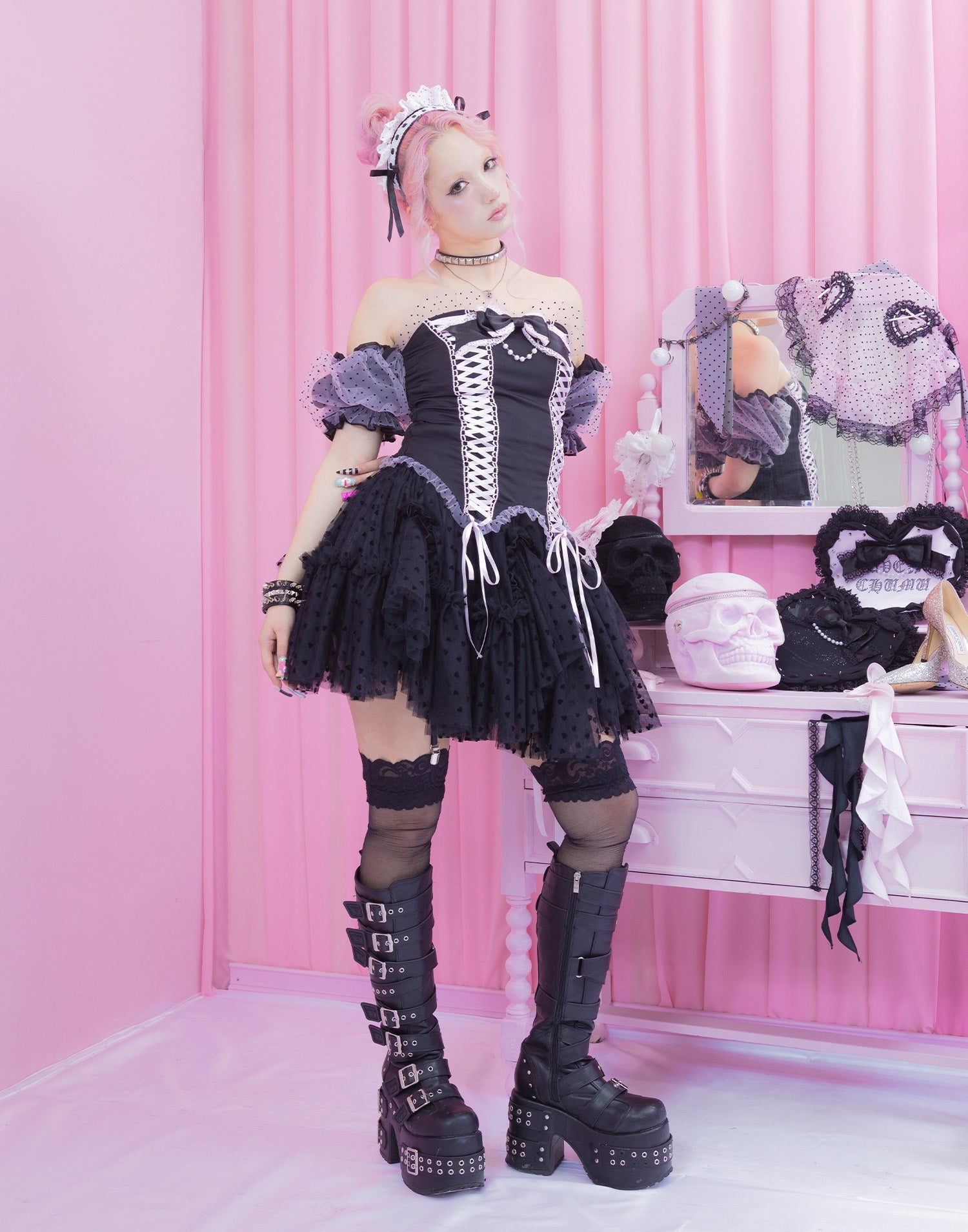 Race up off shoulder tulle puff tops – AVENCHUMU （アバンチュウム）