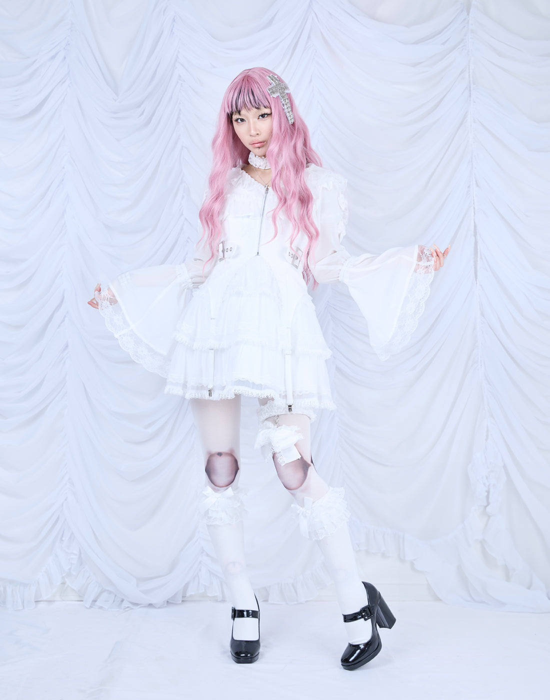 Flared sleeve ribbon and frill zip tops – AVENCHUMU