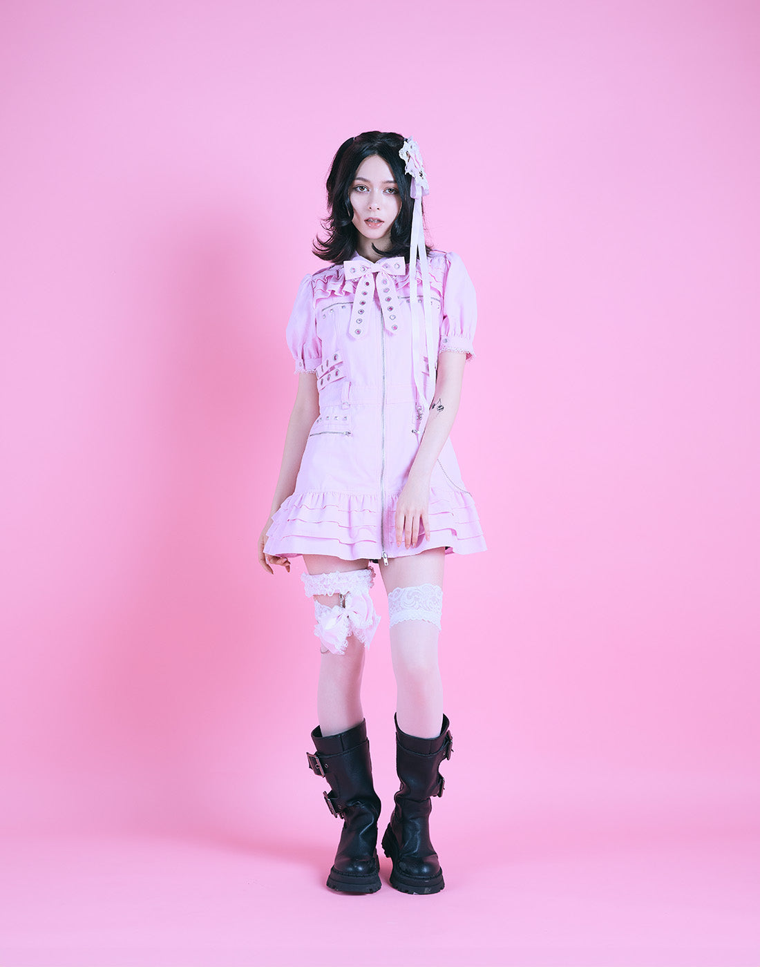 Front zip studded belt mini one piece – AVENCHUMU