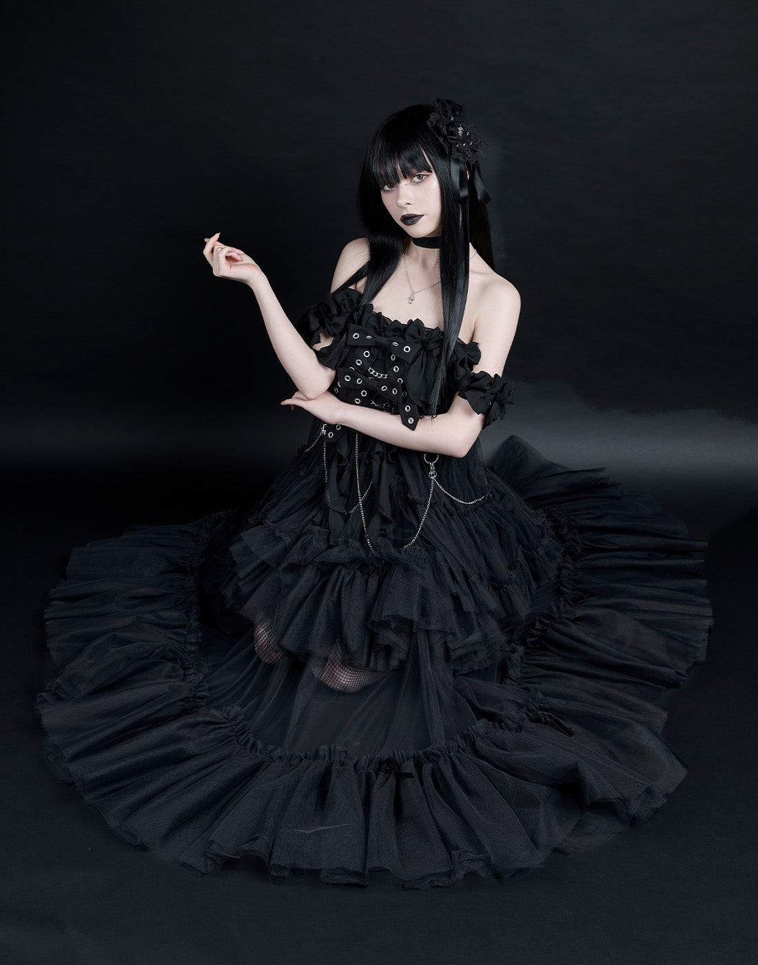 LUV IS TRUE★人気★PY GLITTER LONG SKIRT ロングスカート Punk Black Slit Metal Long Skirt / スカート【DARK IN LOVE