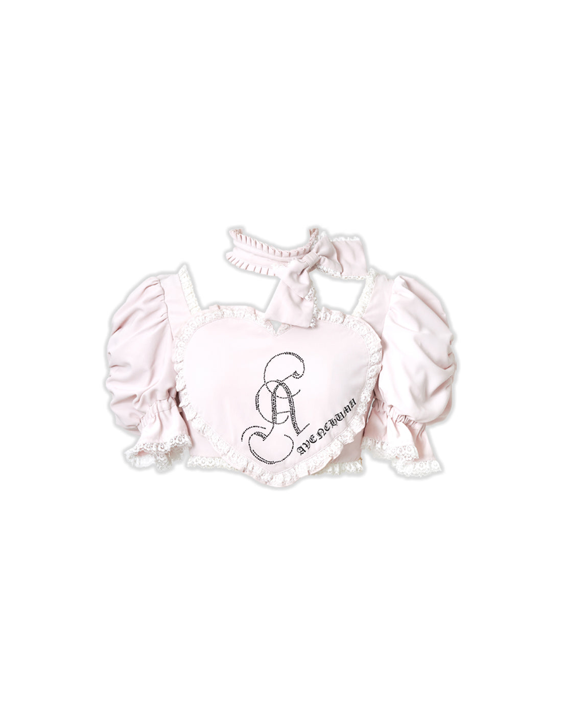 Front heart rhinestone logo blouse – AVENCHUMU （アバンチュウム）