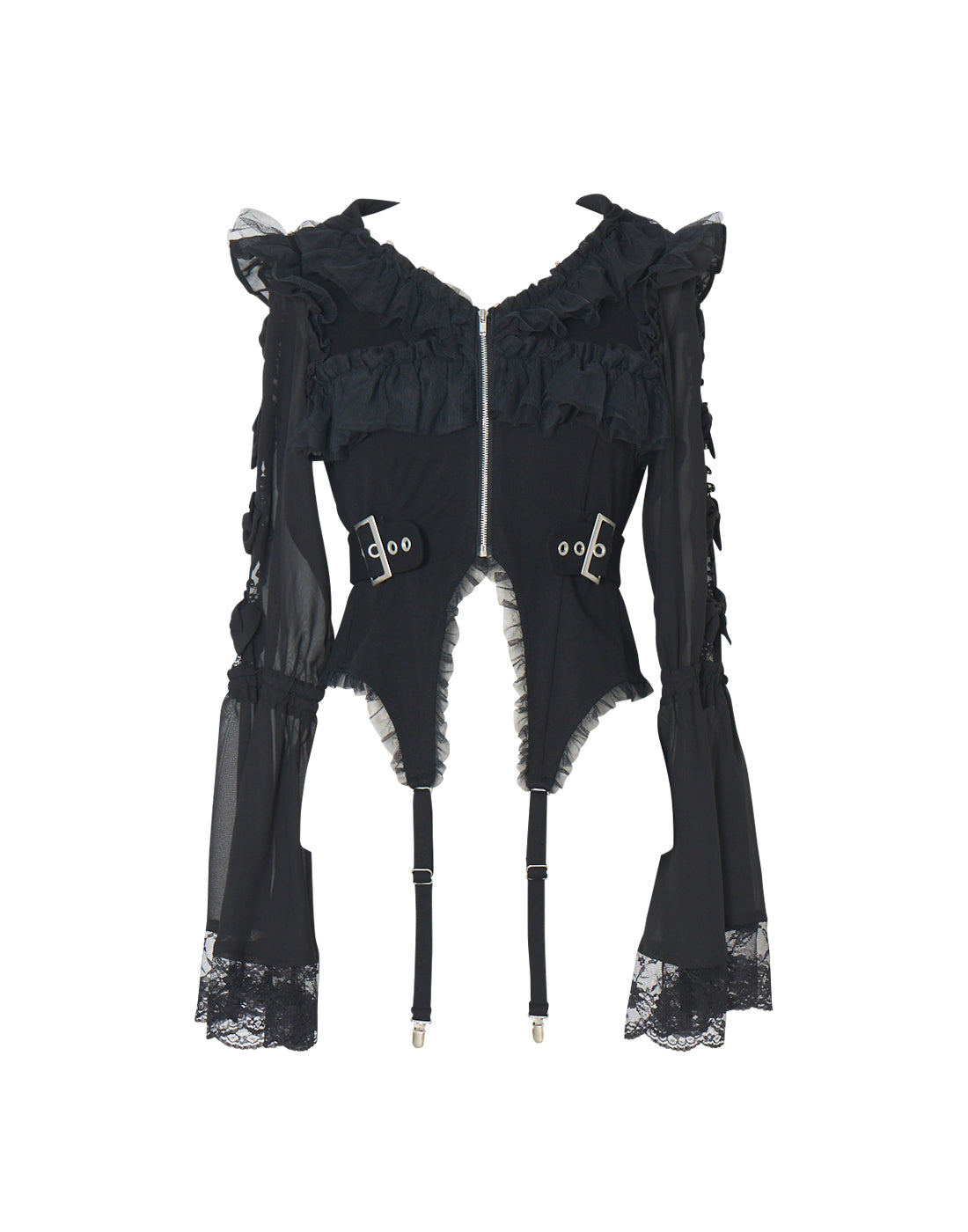 Flared sleeve ribbon and frill zip tops – AVENCHUMU