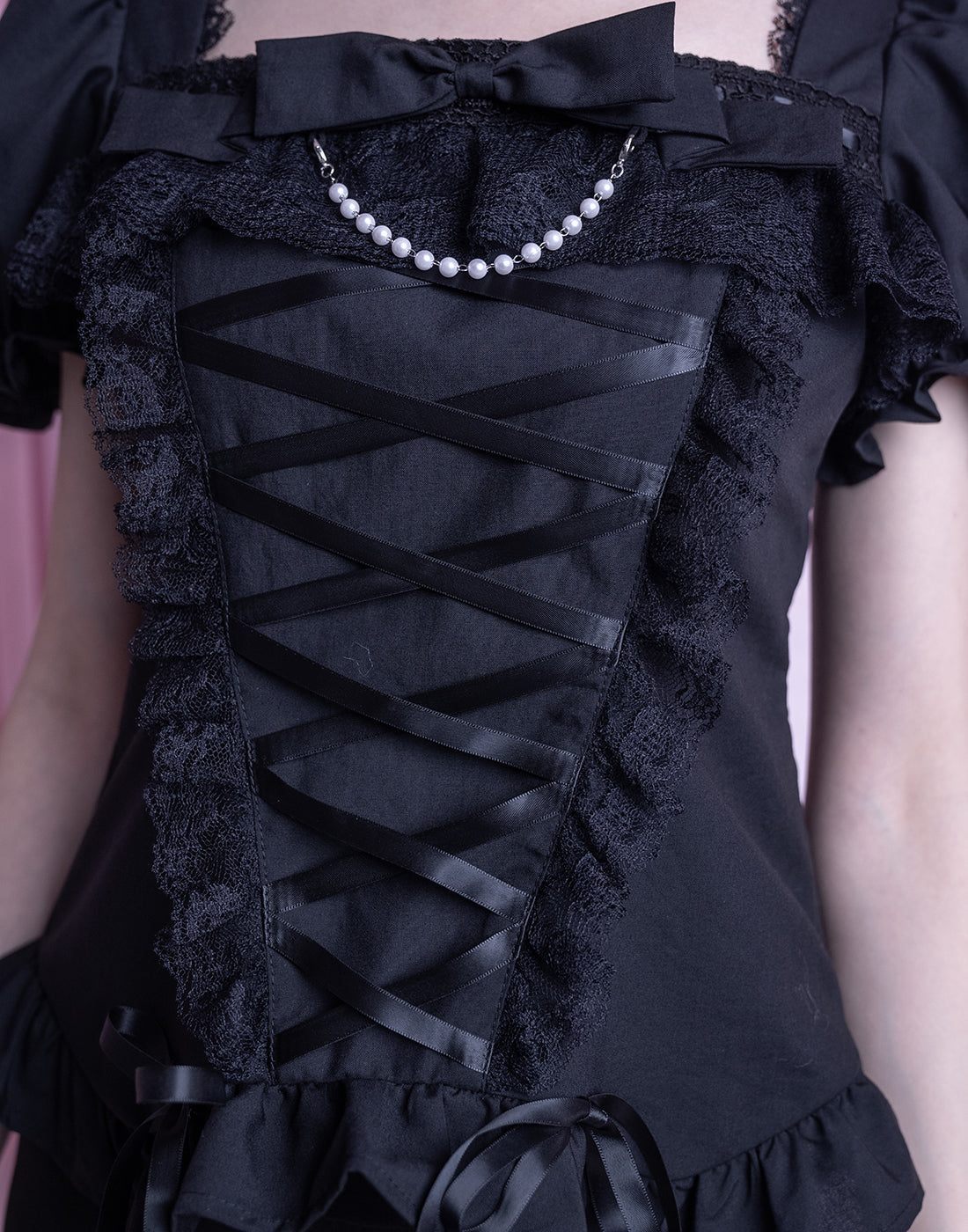 Ribbon chain lace up corset tops – AVENCHUMU （アバンチュウム）