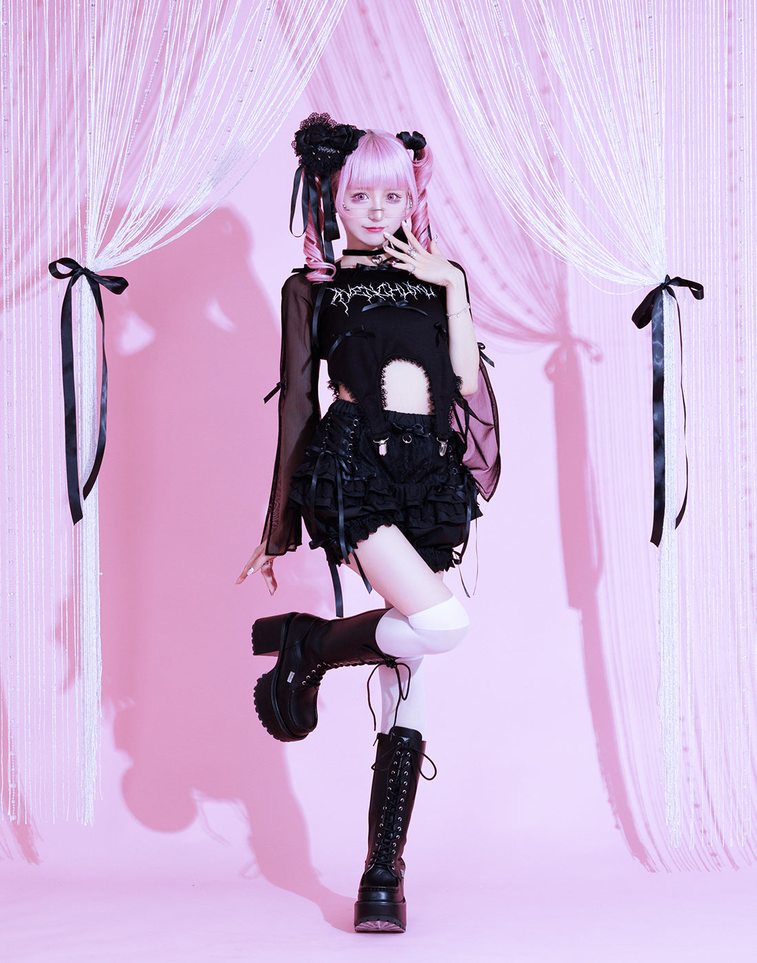 avenchumu Sheersleeve garter ribbon tops