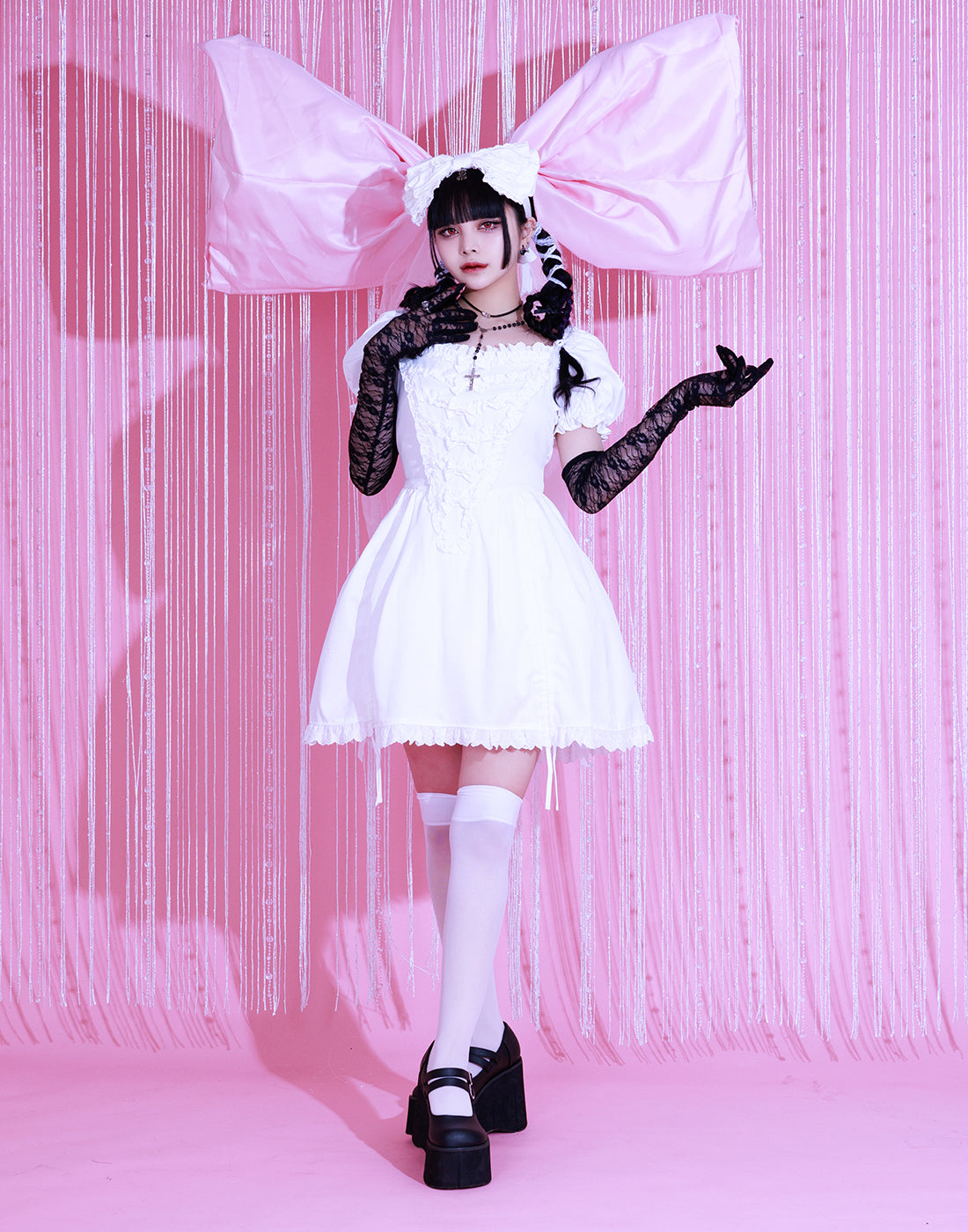 アバンチュウム Bone ribbon puff doll dress ピンクカラーピンク