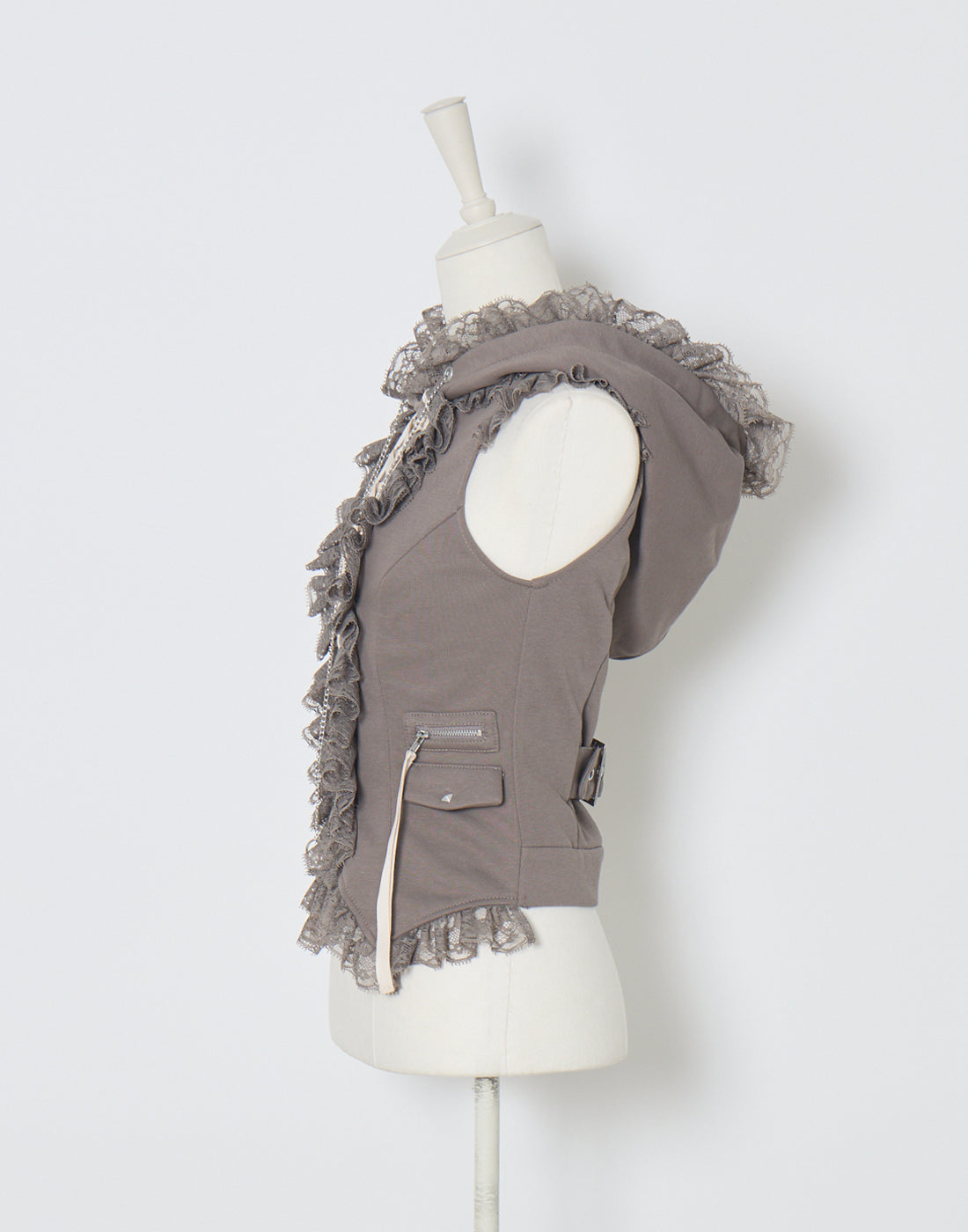 Lace-up frilled lace sleeveless hoodie – AVENCHUMU