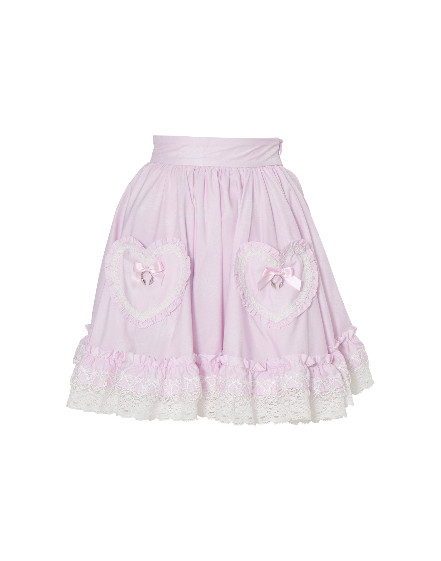 avenchumu　アバンチュウム　スカート　ピンク　リボン　フリル　レース Skull illustration print heart skirt – AVENCHUMU