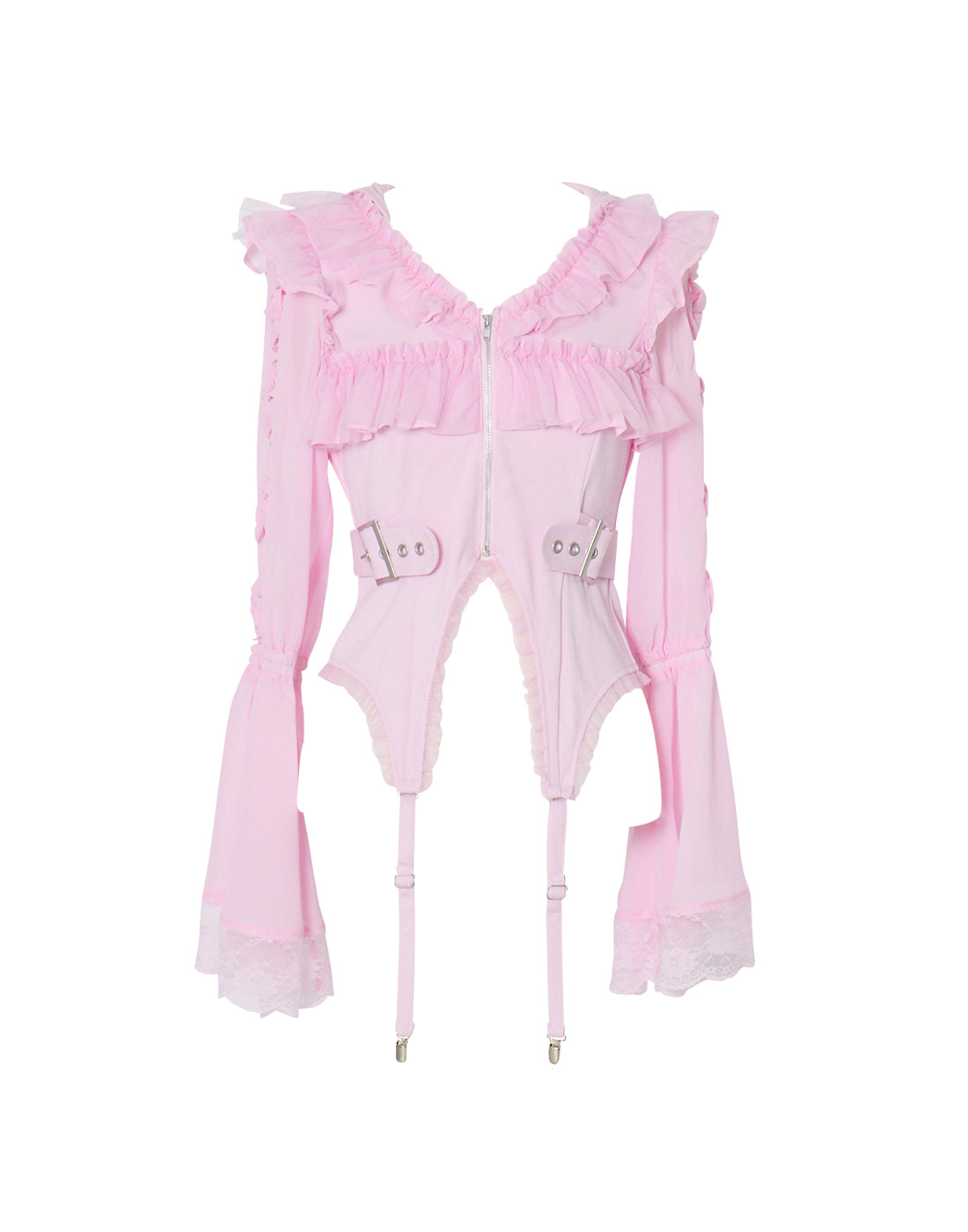 Flared sleeve ribbon and frill zip tops – AVENCHUMU