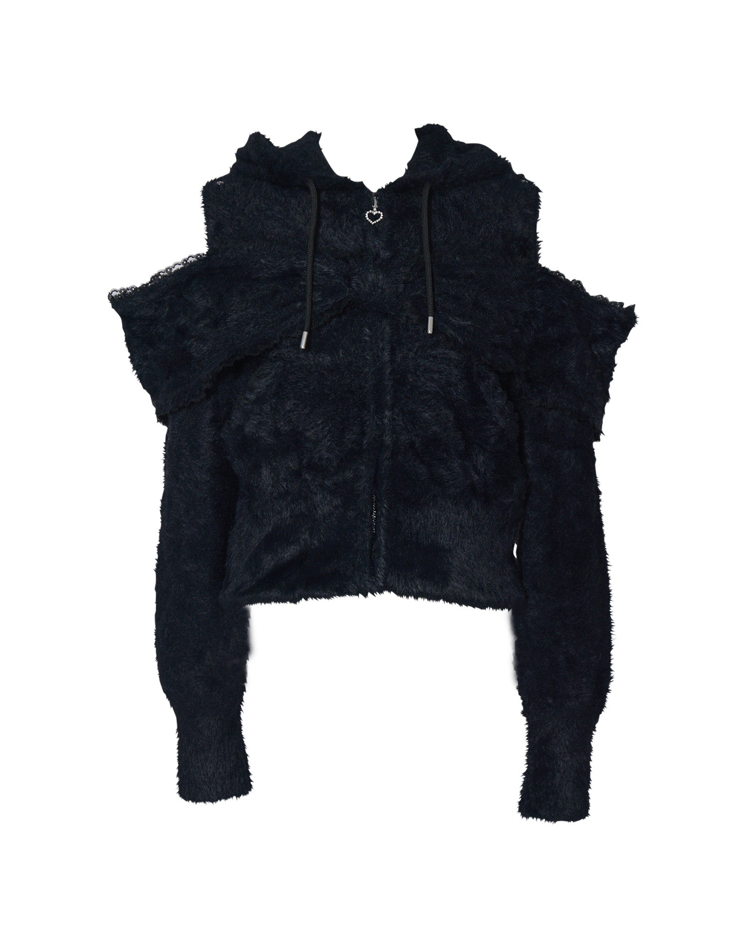 Ribbon shoulder zip shaggy knit hoodie – AVENCHUMU （アバンチュウム）