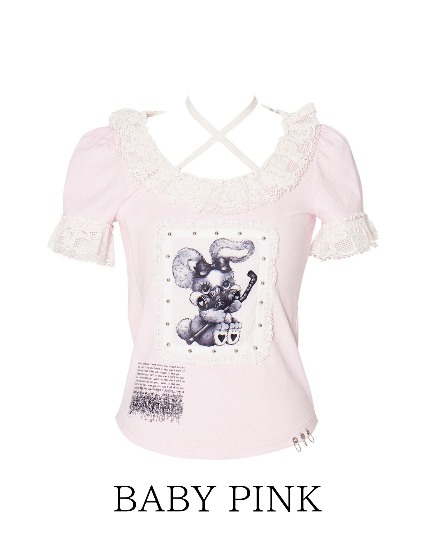 ValentineBunny print lace frame t-shirt – AVENCHUMU （アバンチュウム）