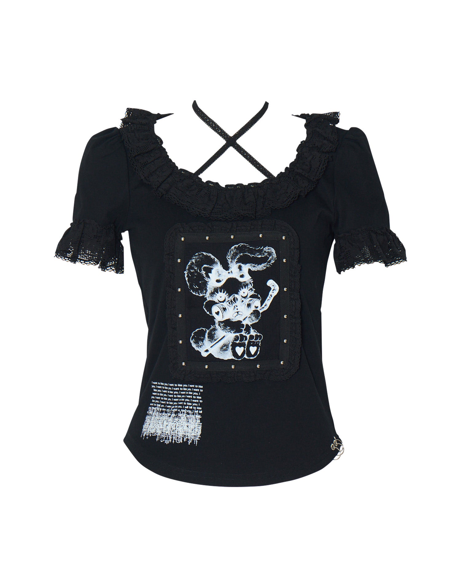 ValentineBunny print lace frame t-shirt – AVENCHUMU （アバンチュウム）