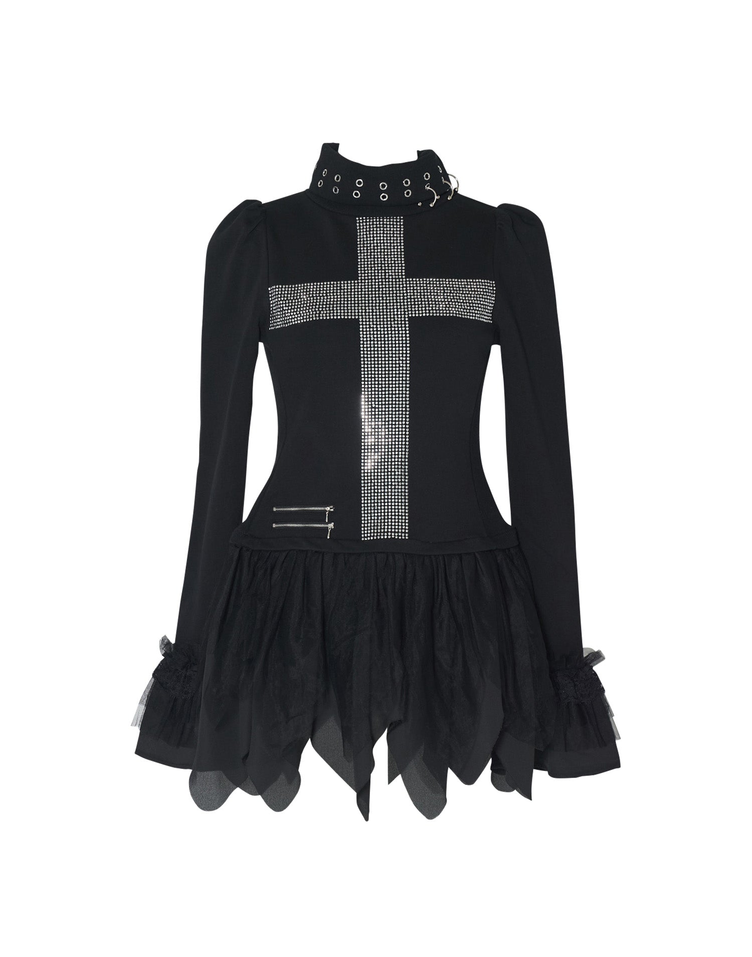 Rhinestone cross chiffon hem one-piece – AVENCHUMU （アバンチュウム）
