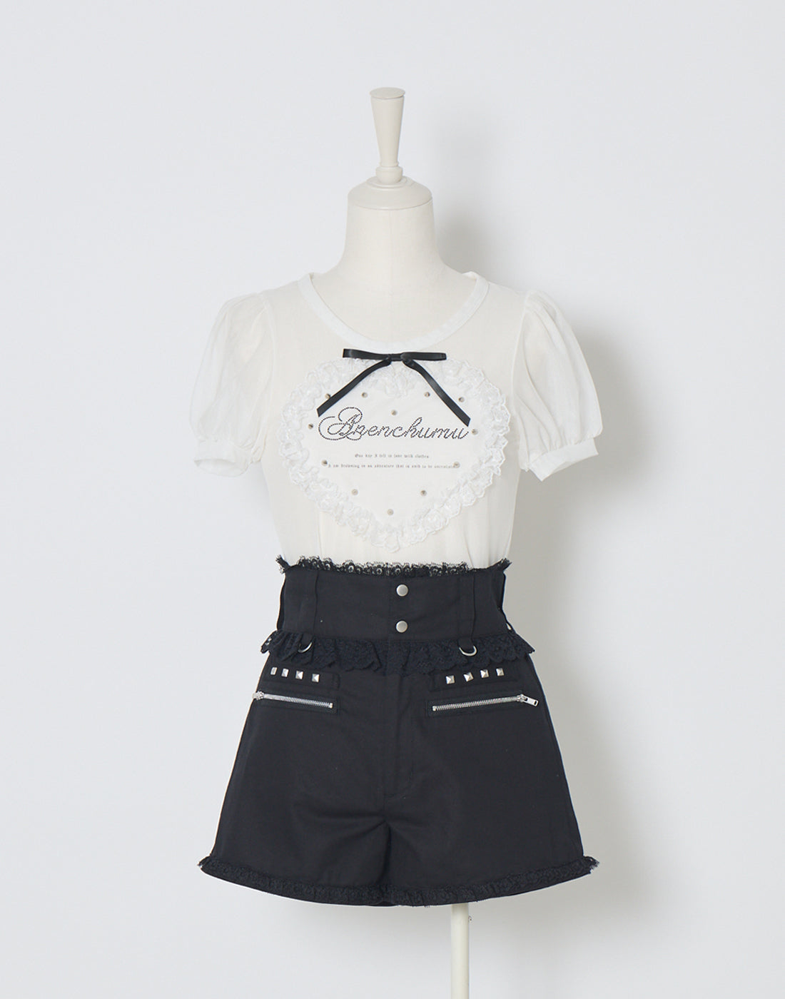 Heart studs & message puff sheer t-shirt – AVENCHUMU