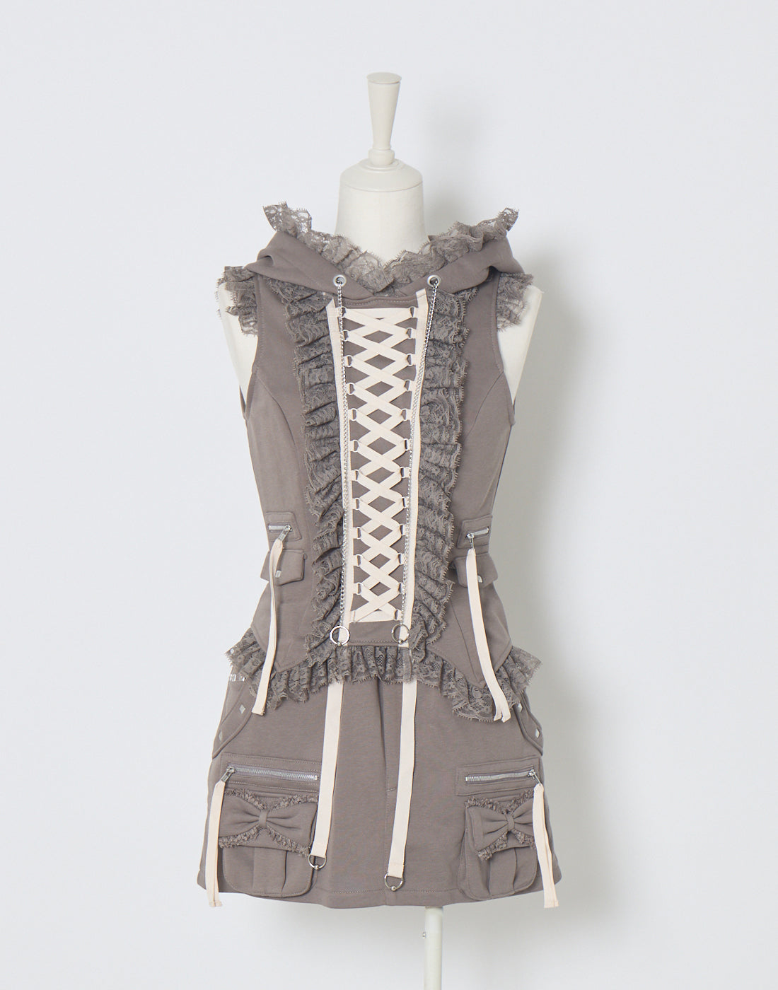 Lace-up frilled lace sleeveless hoodie – AVENCHUMU