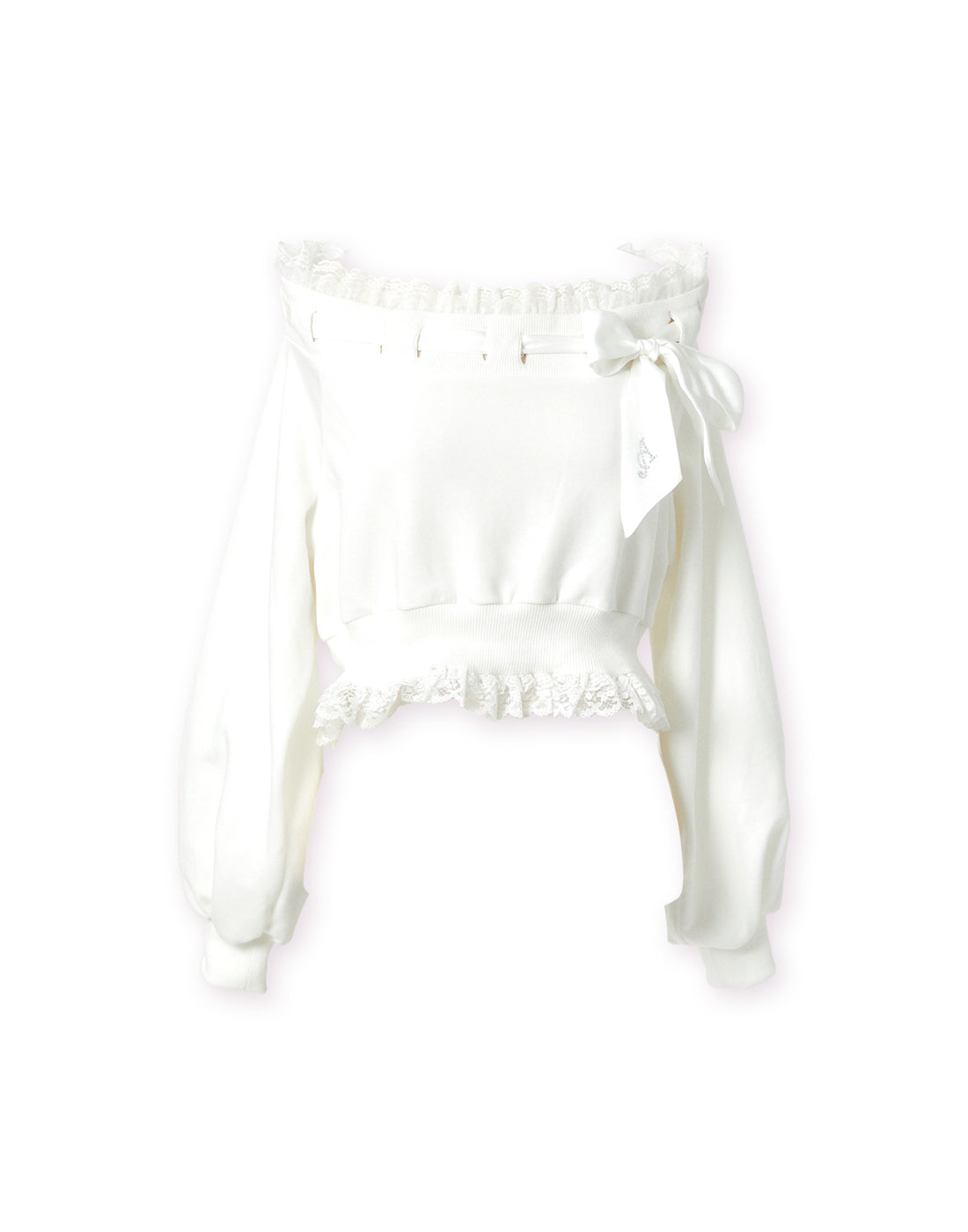 Off shoulder satin ribbon tops – AVENCHUMU （アバンチュウム）