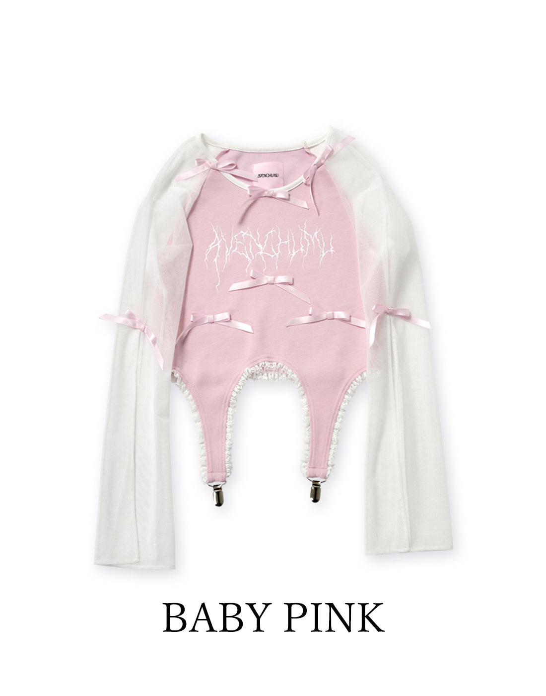 Sheer sleeve garter ribbon tops