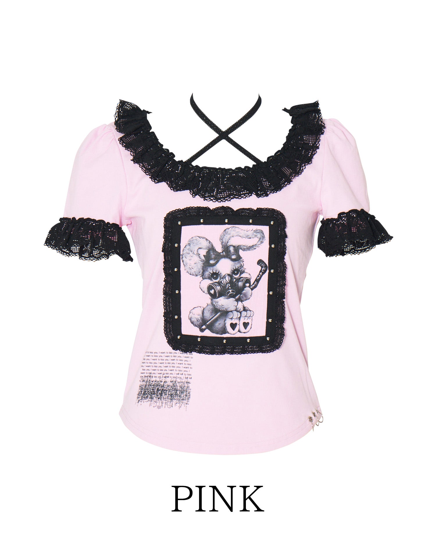 ValentineBunny print lace frame t-shirt – AVENCHUMU （アバンチュウム）